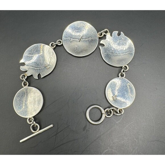 Artisan Mayan Aztec Link Bracelet Sterling 925 Mexico Signed 7 1/4" Enamel - Picture 7 of 10